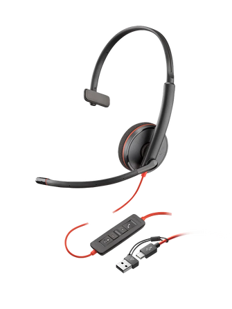 Poly Blackwire 3210 Monaural USB-C Black Headset +USB-C/A Adapter (Bulk) 8X2J8A6