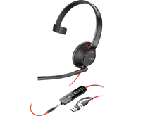 Poly Blackwire 5210 Monaural USB-C Headset +3.5mm Plug +USB-C/A Adapter (Bulk) 8X230A6